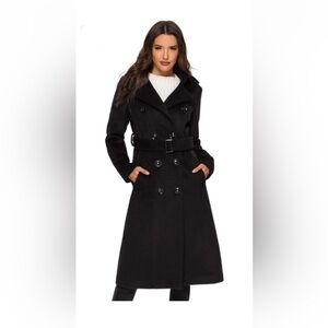 Escalier Women’s Wool Double Breasted Winter Long Trench Peat Coat w/ Belt Sz XL